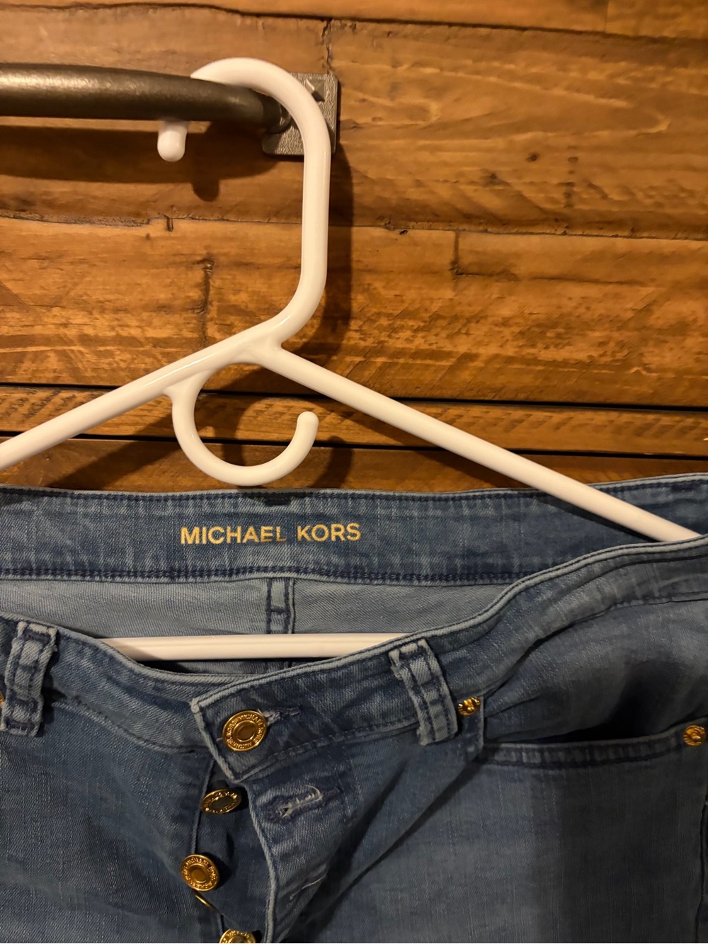 Michael Kors Light Blue High-Rise Denim Jeans with Gold Buttons